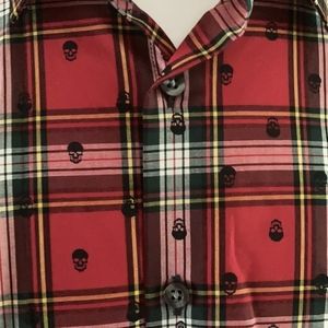 Skull Plaid Tartan Button Down Oxford Shirt Jf J.Ferrar